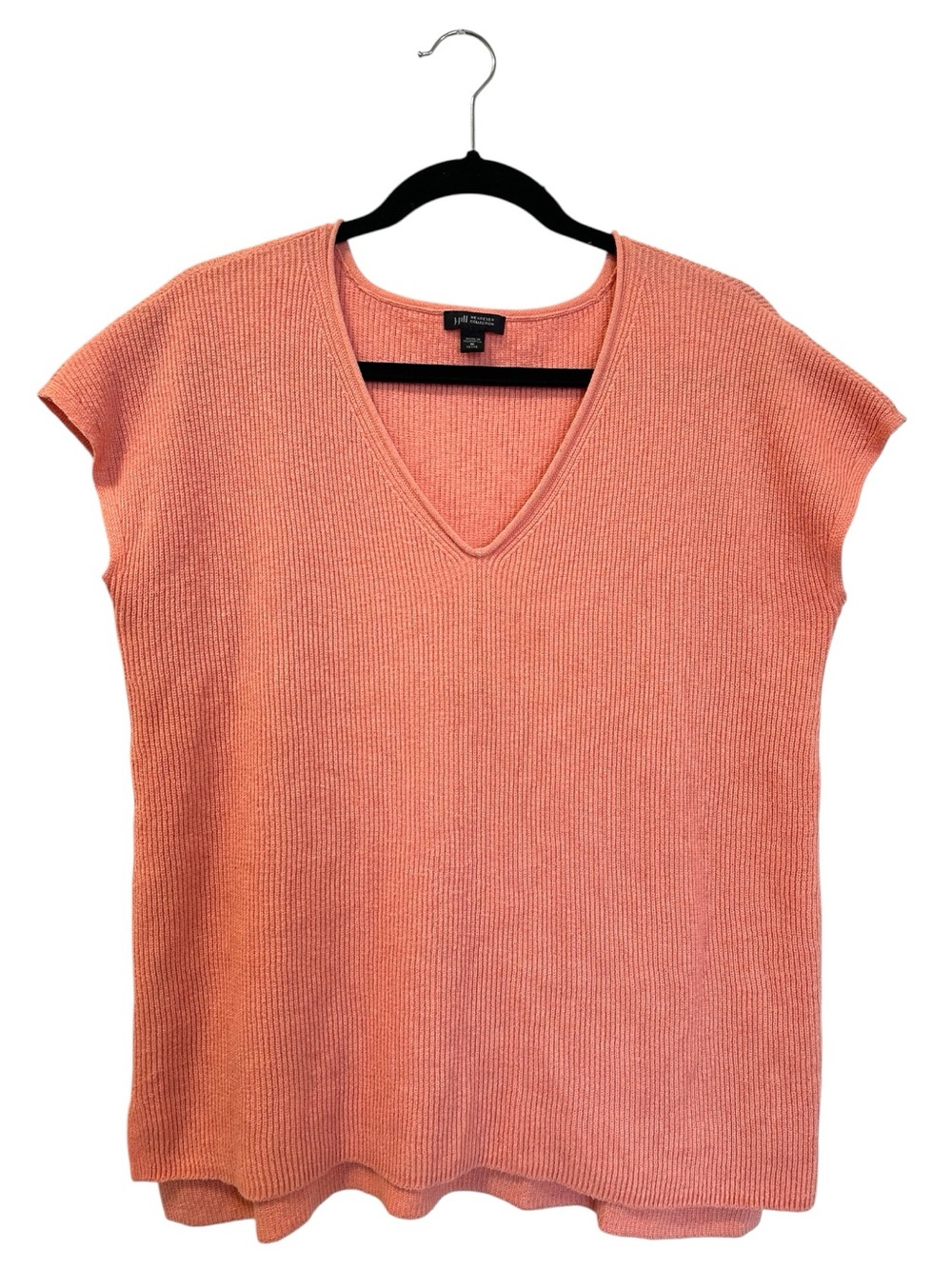 J.Jill Wearever Petite V Neck Ribbed Relaxed Fit Minimalist Sweater Coral SZ MP